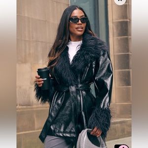 Faux leather jacket with fur trims